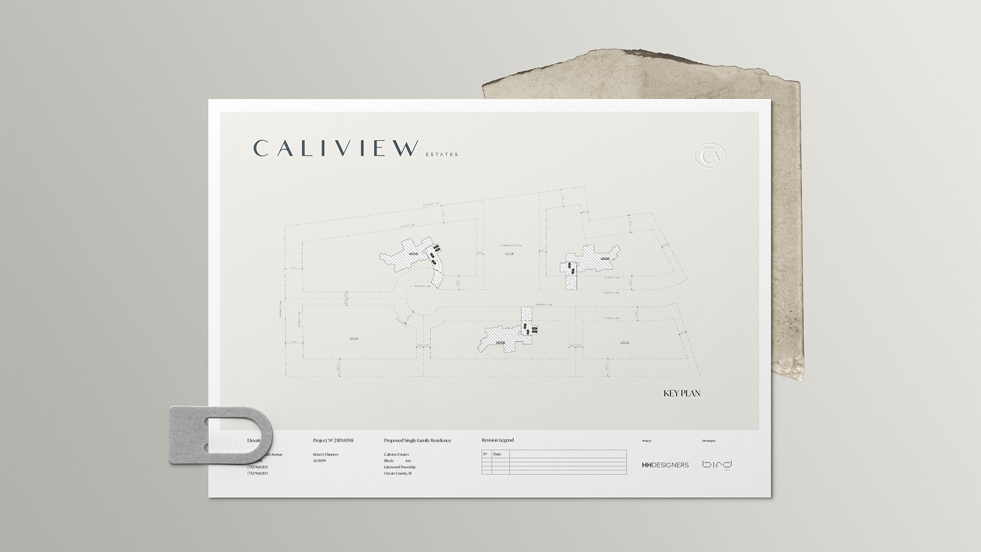 Caliview Estates architectural key plan drawing for a proposed single-family residence