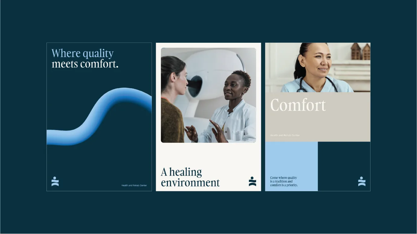 Carlton Shores three-up brand cards, comfort, healing, environment