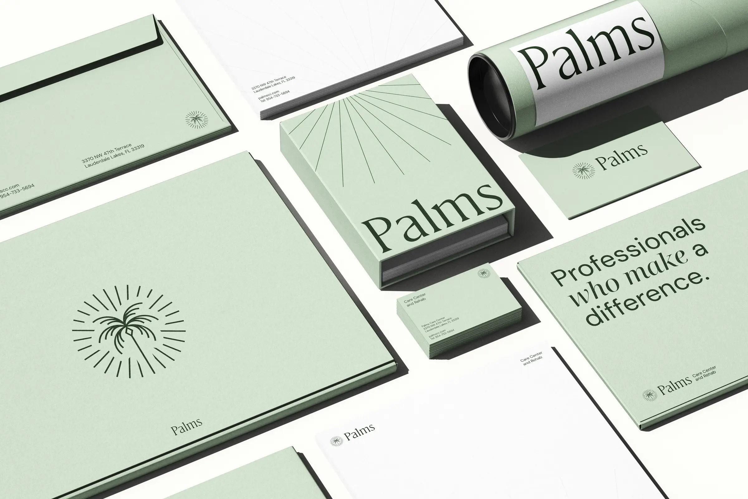 North Beach stationery system in soft blue, including envelopes, letterhead, folders, and business cards