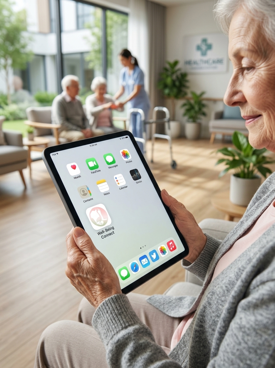 Creekstone Well-Being Connect app icon on a resident's iPad home screen