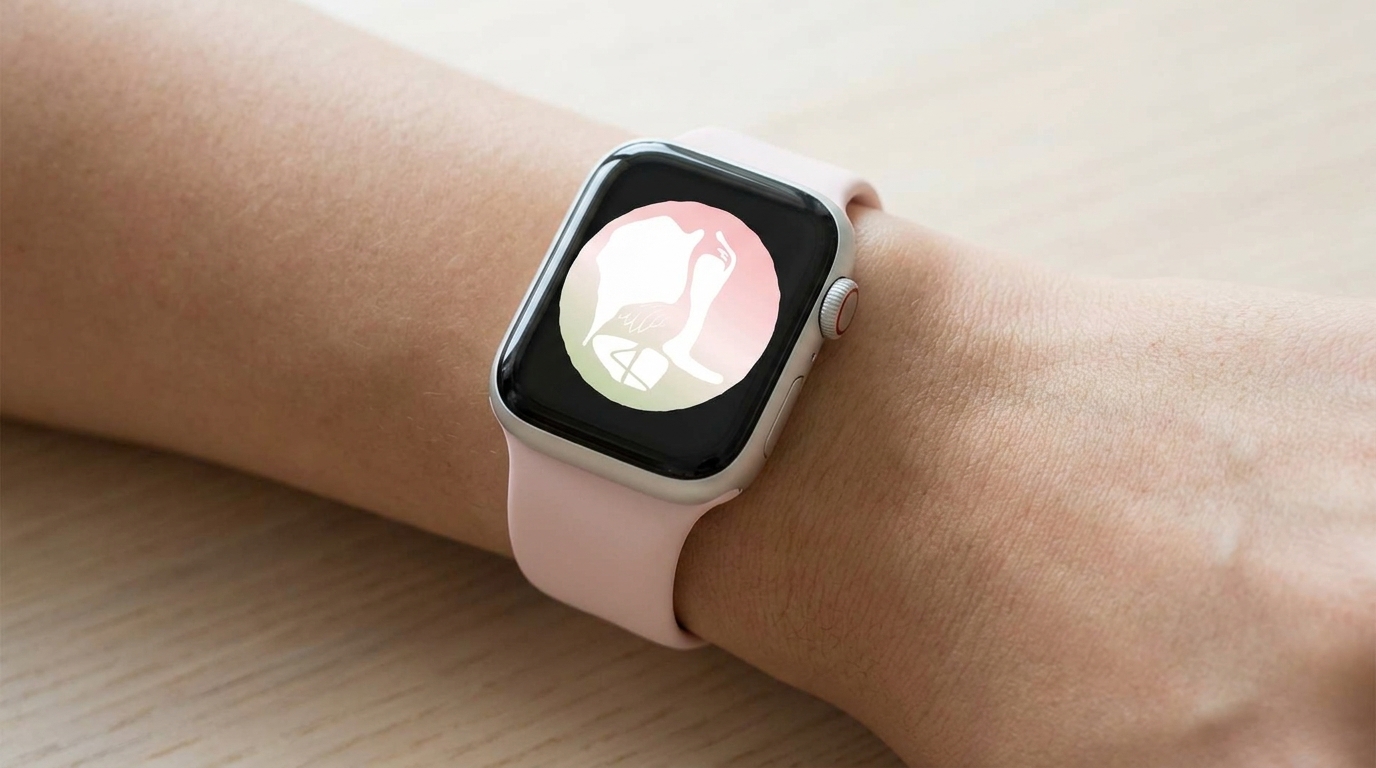 Creekstone flamingo mark on an Apple Watch face