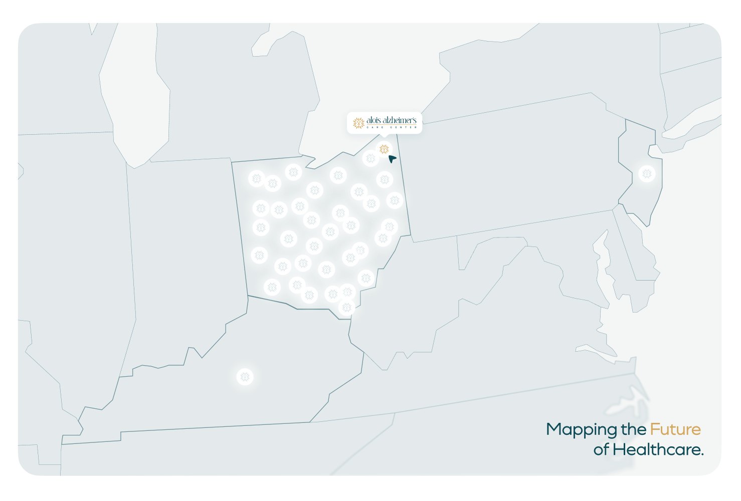 Map of Lionstone Healthcare facilities across Ohio and New Jersey