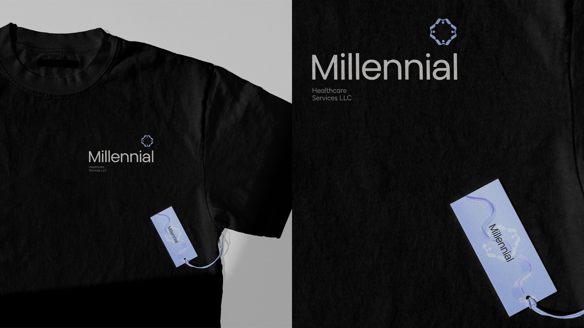 Millennial black tee with iridescent hangtag