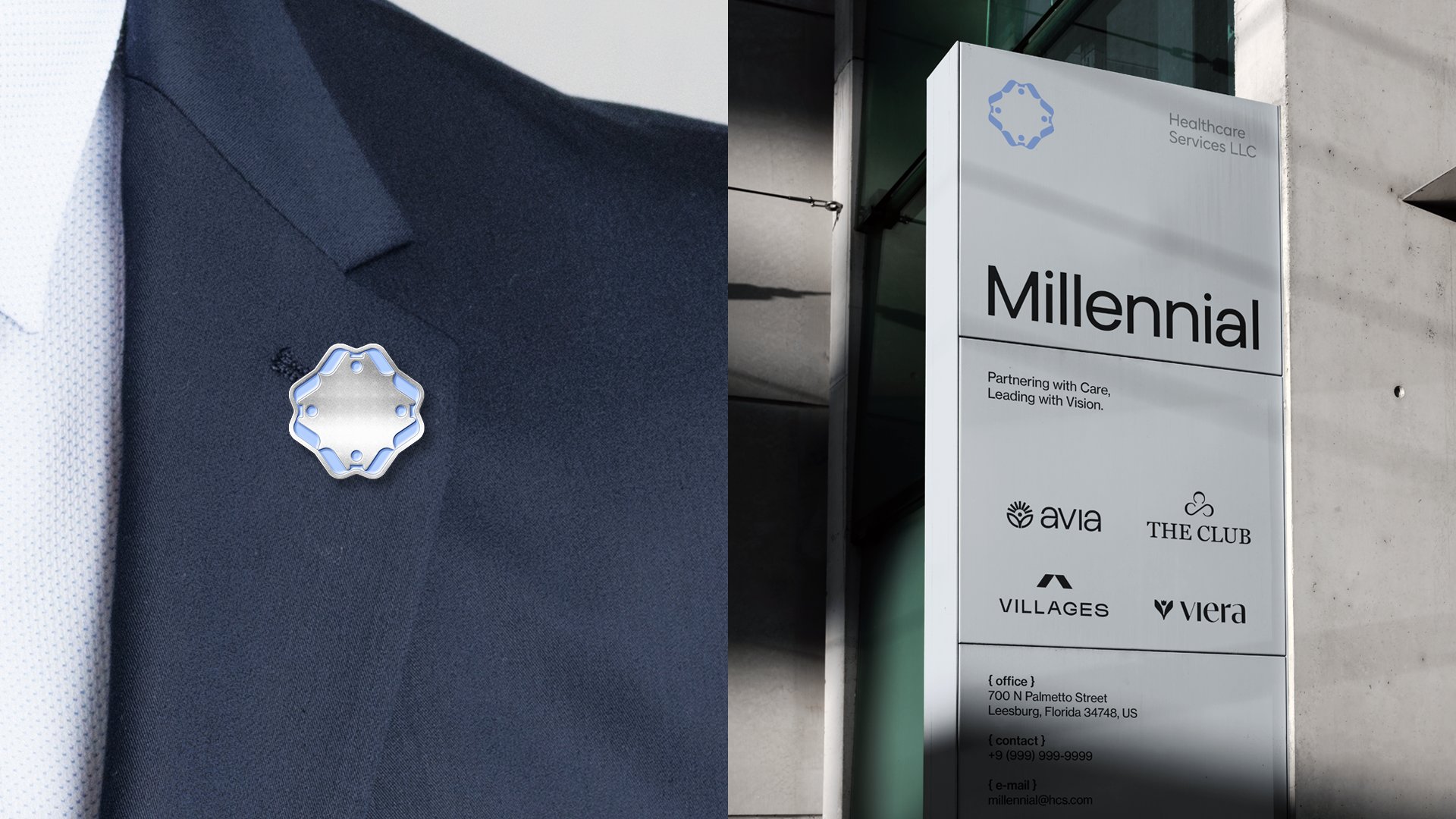 Millennial lapel pin and monument signage