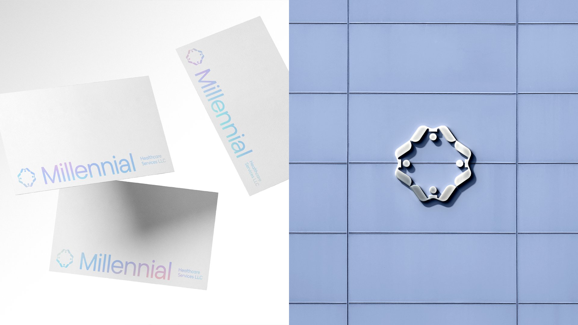 Millennial mark – four figures holding hands forming the M