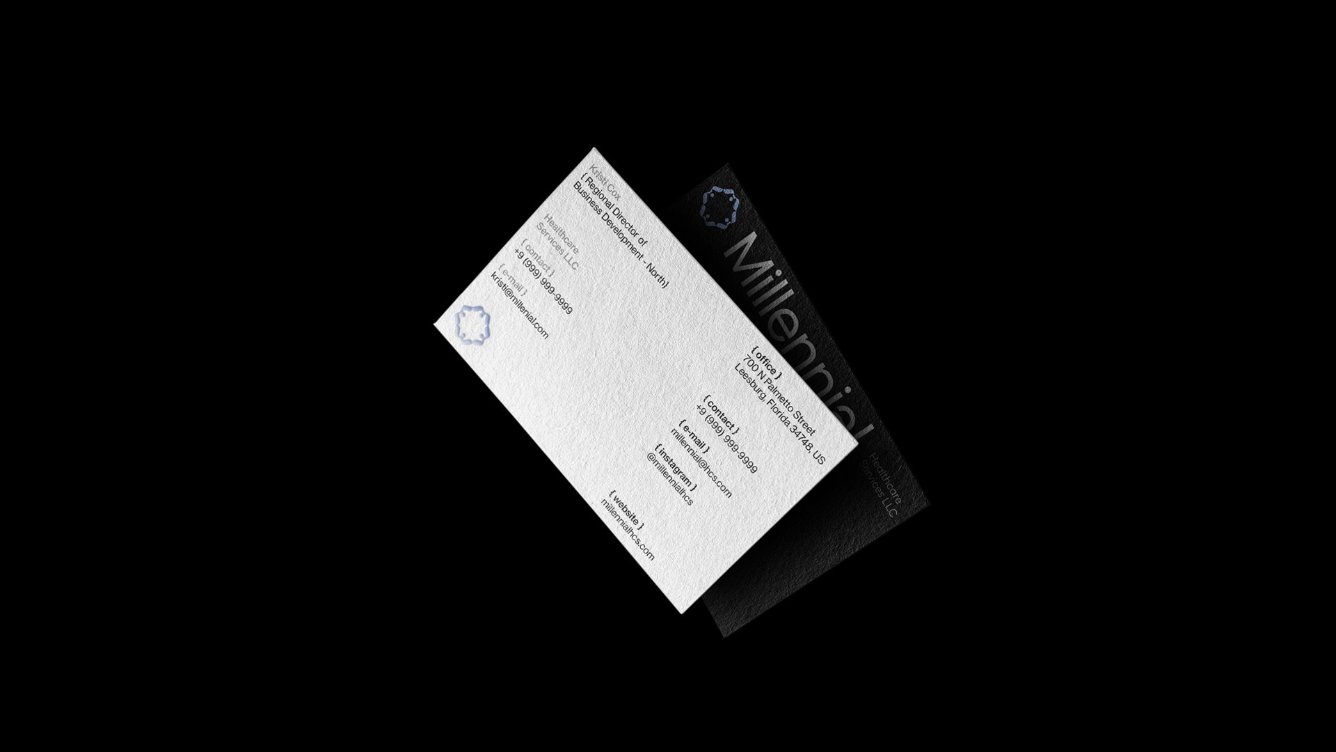 Millennial premium black business card with detail typography