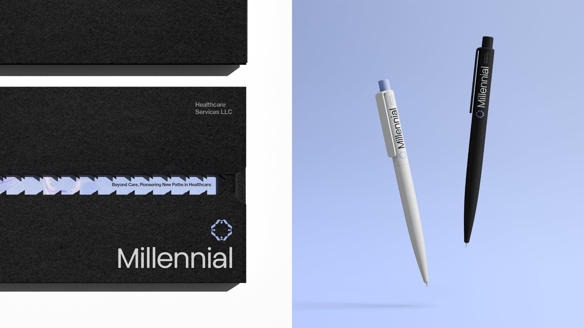 Millennial-branded pens in cream and matte black