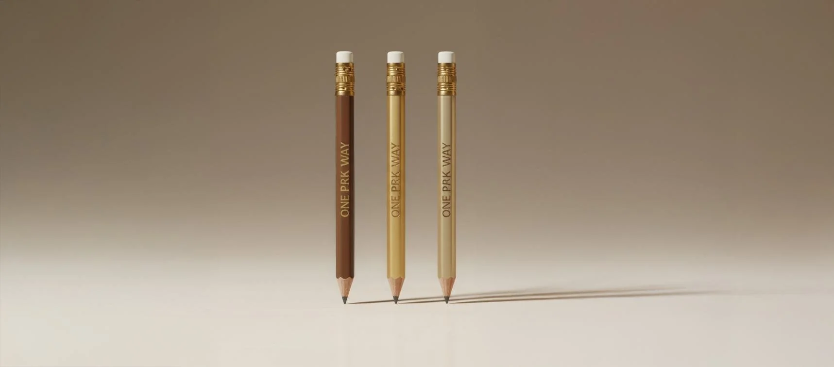 One Park Way pencils in three brand colors