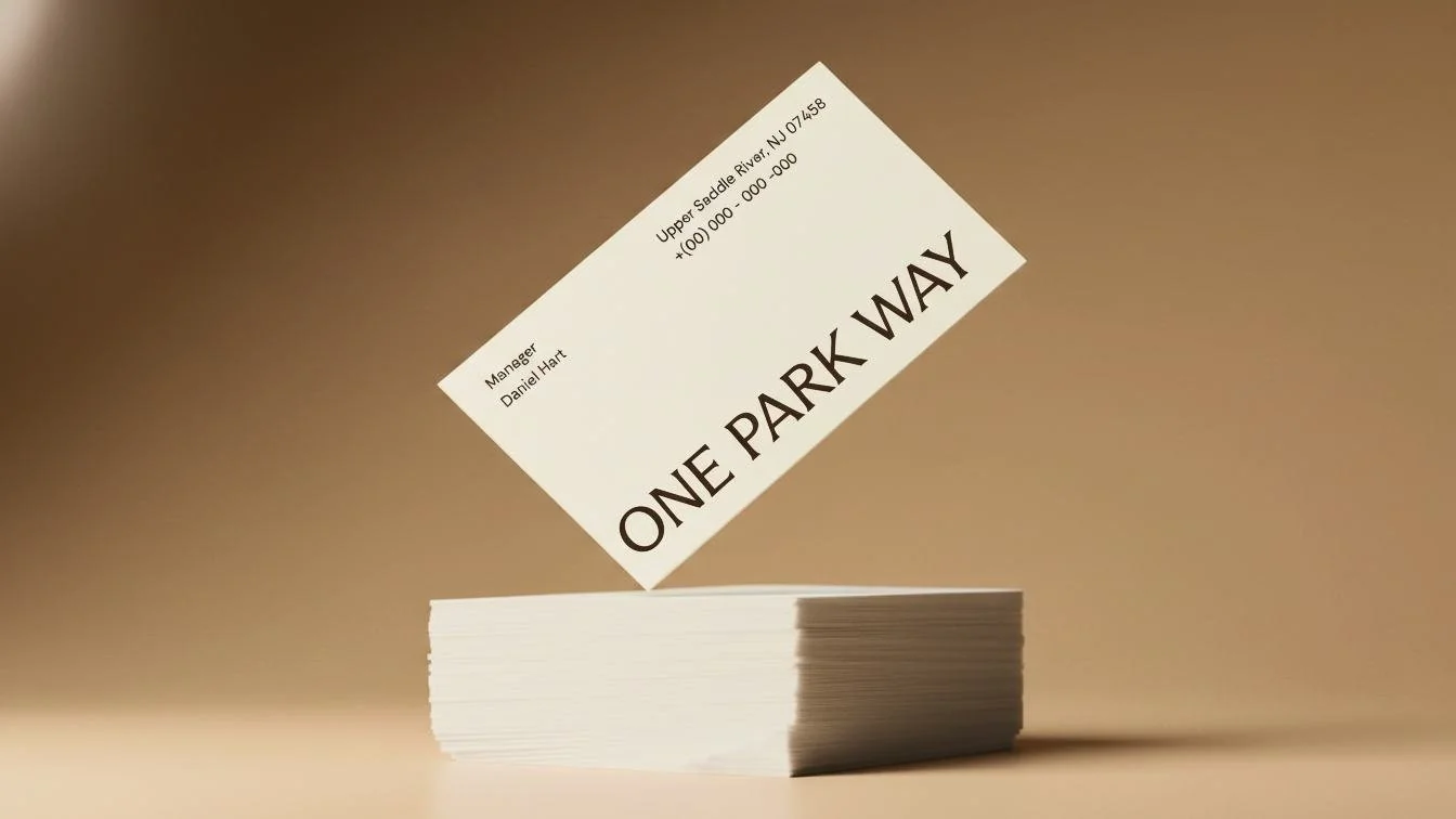 One Park Way business card stack