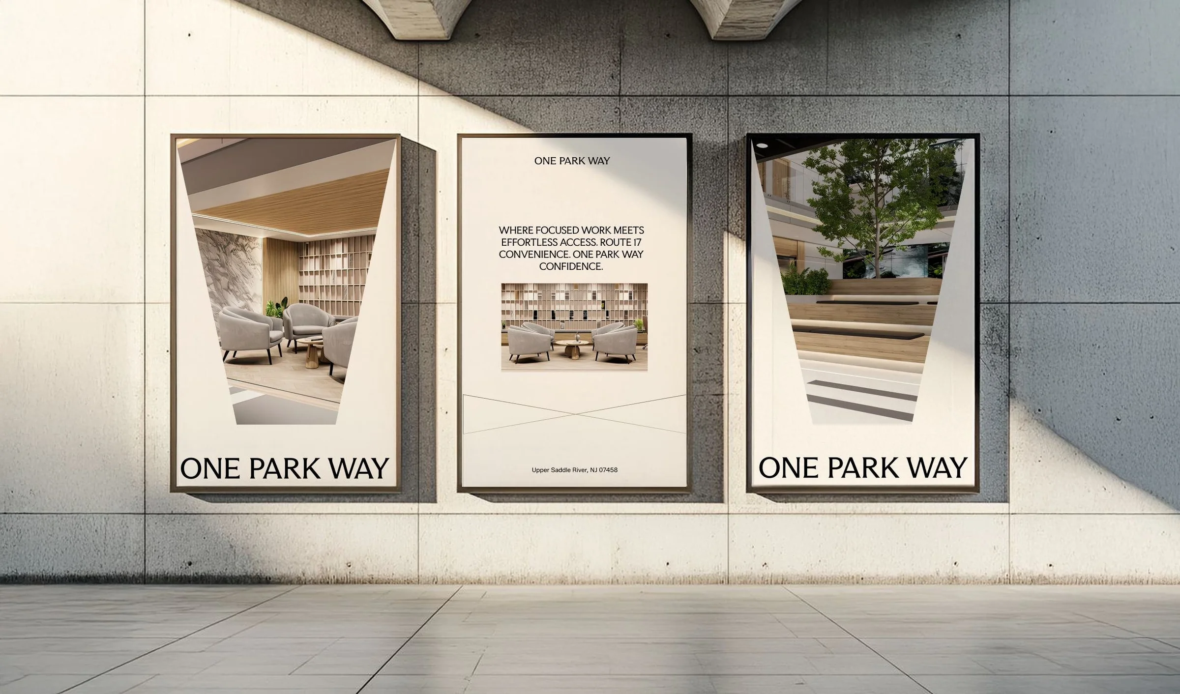 One Park Way brand applications on outdoor billboards.