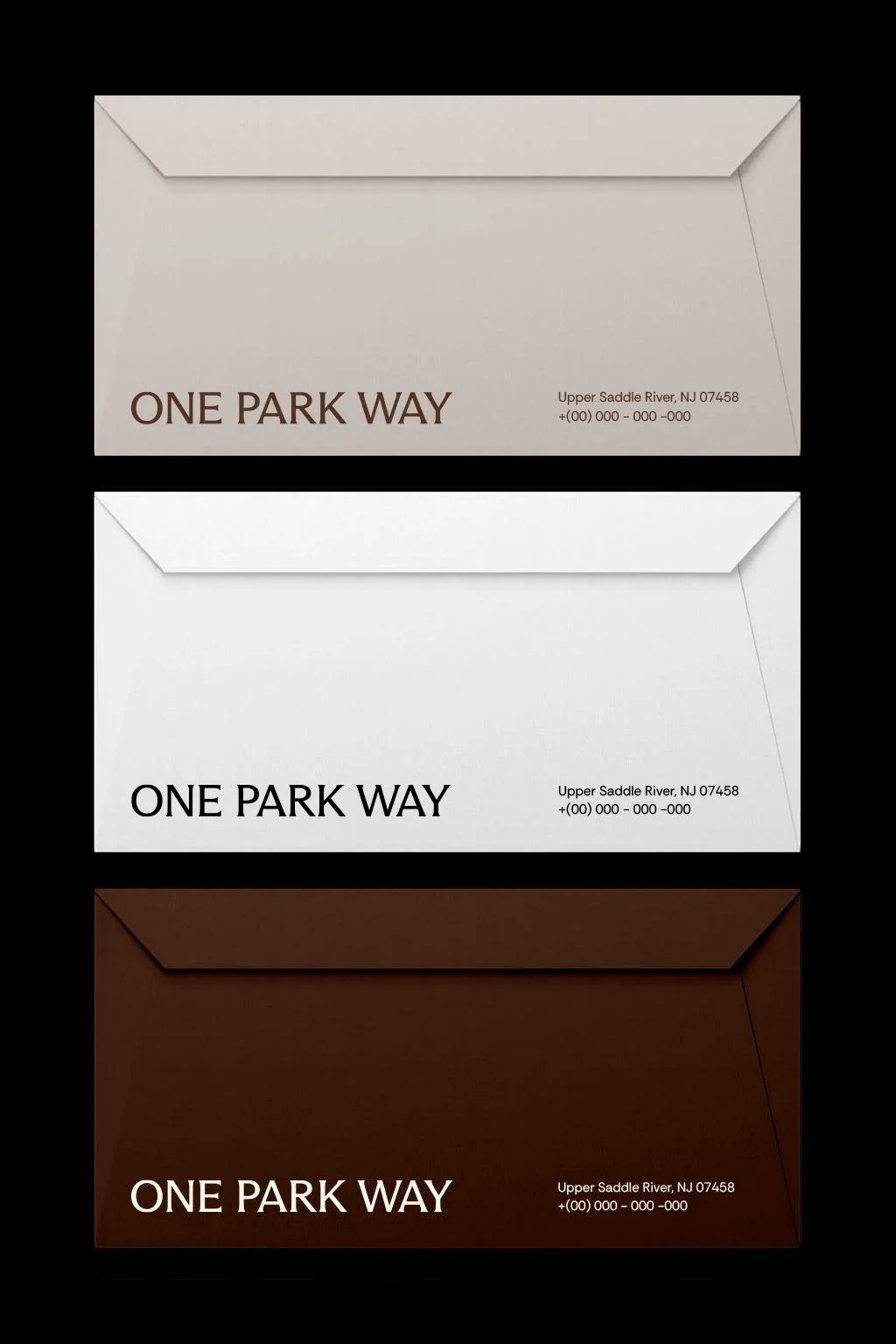 One Park Way envelope set in three colorways