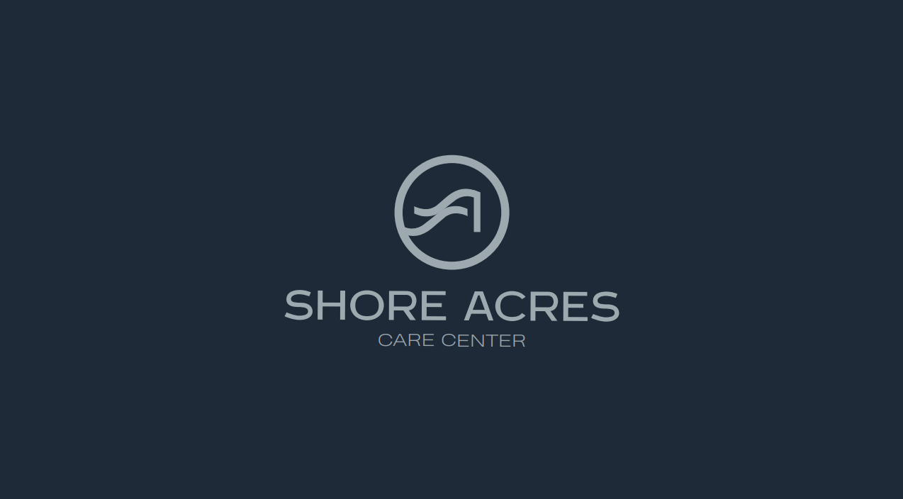 Shore Acres Care Center logo, a wave monogram in a circle above the wordmark, on navy
